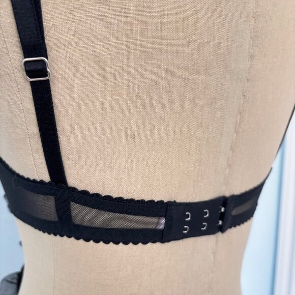 Victorias Secret Apron Lingerie 34C Black Sheer Mesh Lace Bustier French Maid - Picture 5 of 9